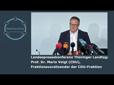 Landespressekonferenz im Thüringer Landtag: Mario Voigt (Vors. d. CDU-Fraktion) steht Rede &amp; Antwort