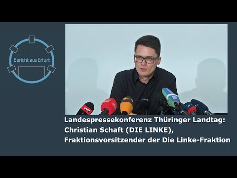 Landespressekonferenz im Thüringer Landtag: Christian Schaft (DIE LINKE) steht Rede &amp; Antwort